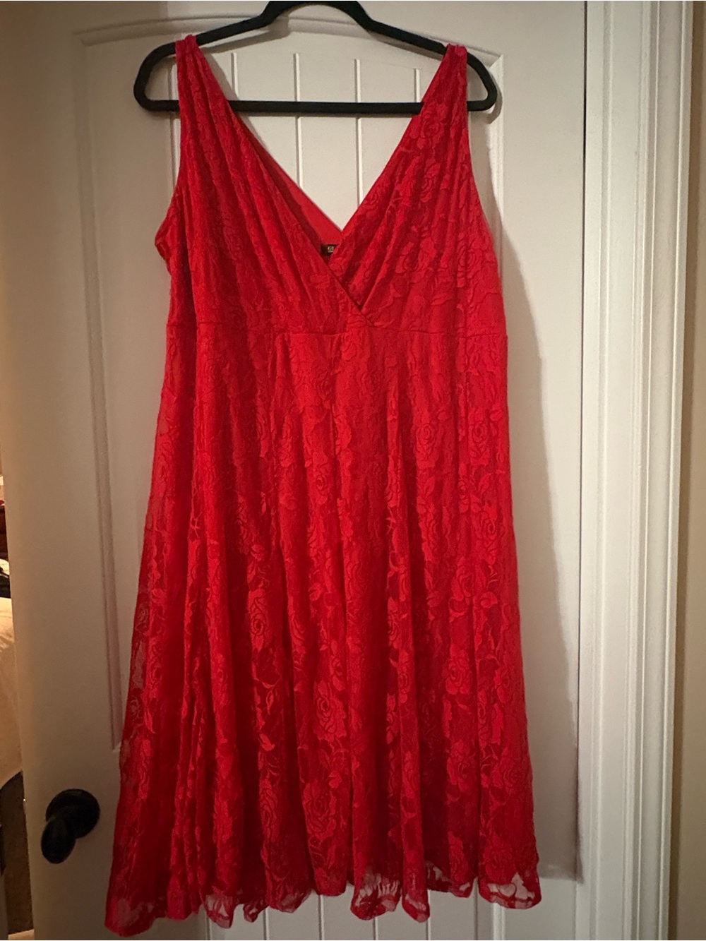 Red Lace V-Neck Women's Dress